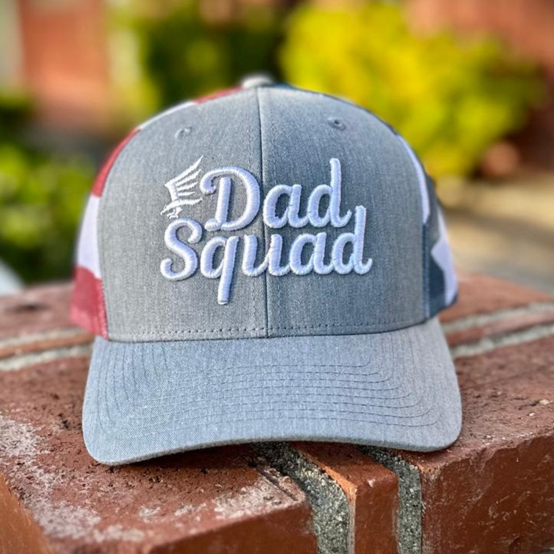 Dad Squad Trucker Hat - Grey/Flag