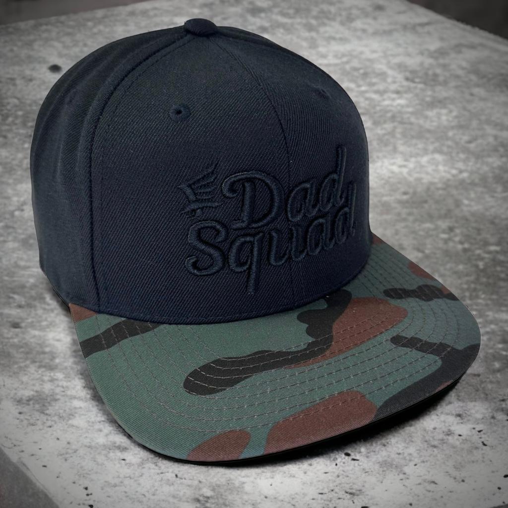 Dad Squad Flat Bill Cap - Black/Camo