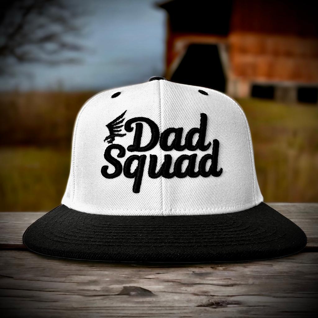 Dad Squad Flat Bill Cap - White/Black