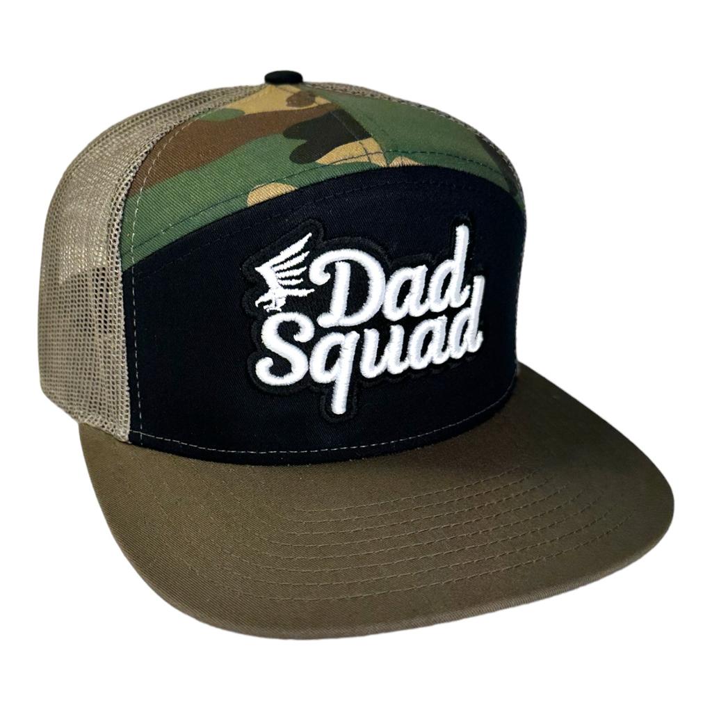 Dad Squad 7 Panel Flat Bill Trucker Hat - Camo