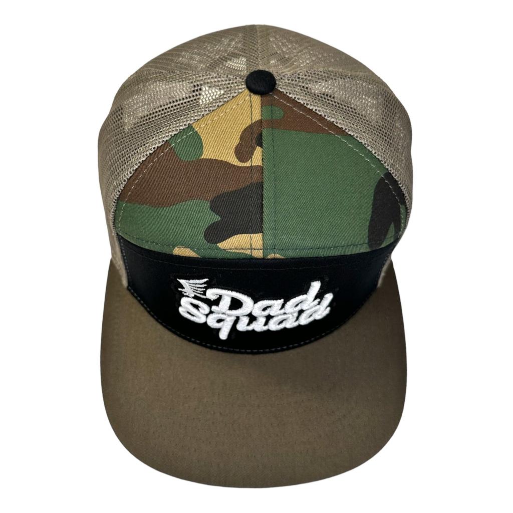 Dad Squad 7 Panel Flat Bill Trucker Hat - Camo