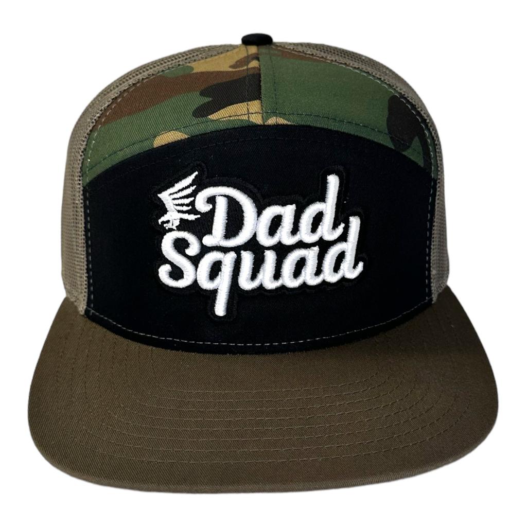 Dad Squad 7 Panel Flat Bill Trucker Hat - Camo