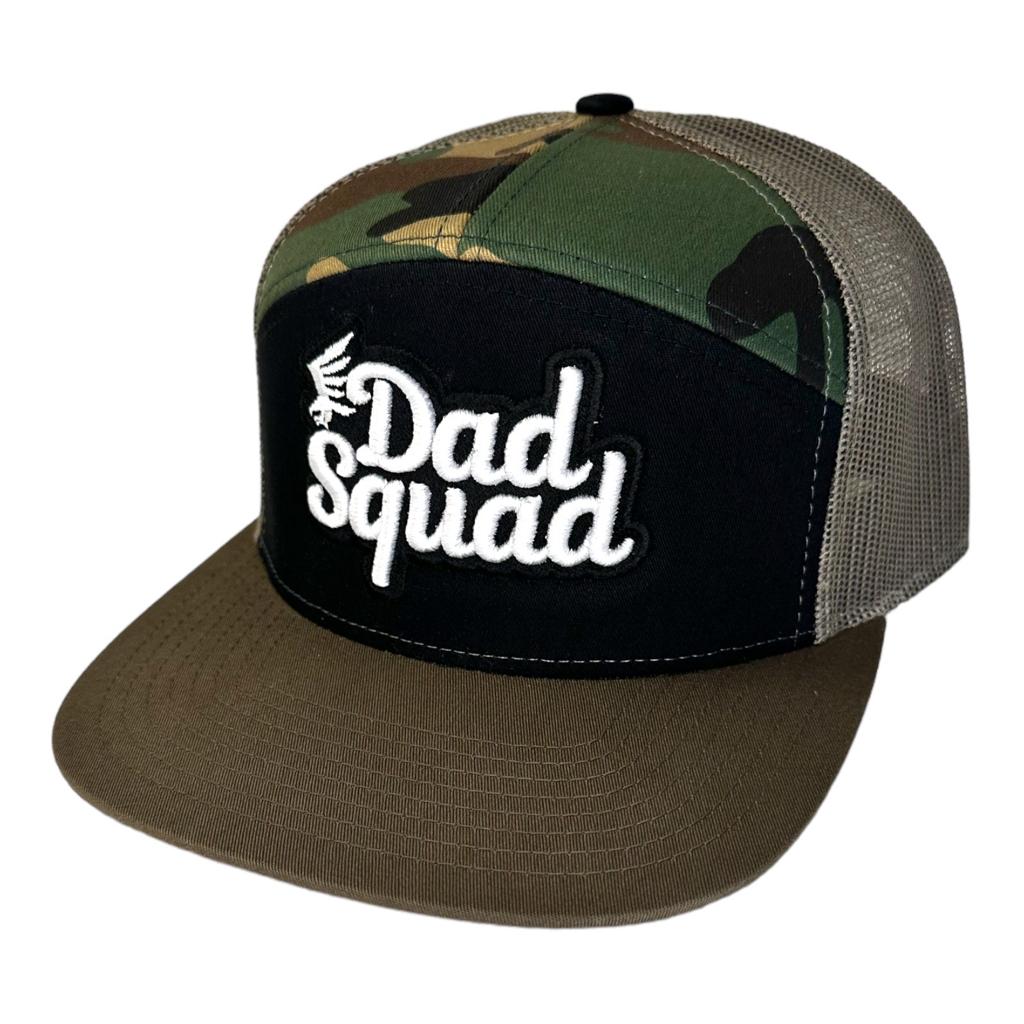 Dad Squad 7 Panel Flat Bill Trucker Hat - Camo