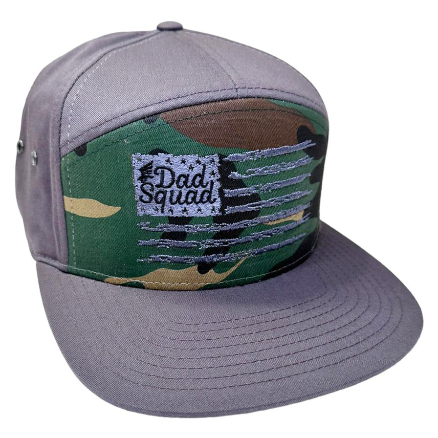 Dad Squad 7 Panel Flat Bill Hat - Char Camo