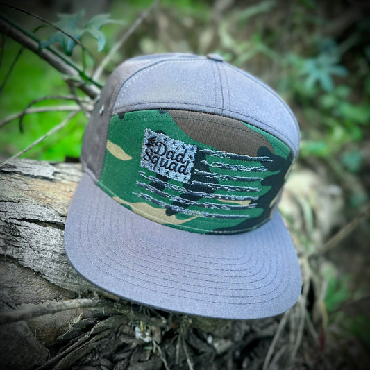 Dad Squad 7 Panel Flat Bill Hat - Char Camo