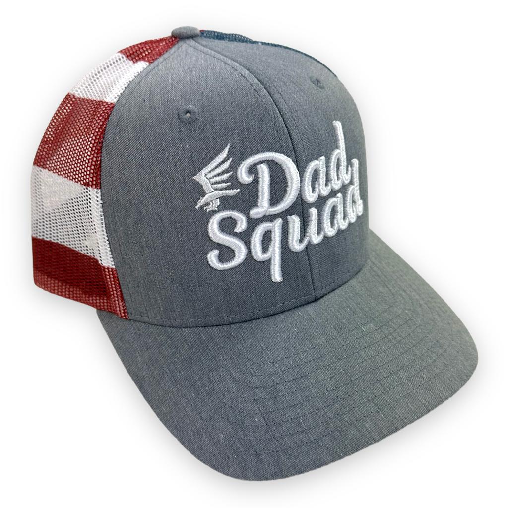 Dad Squad Trucker Hat - Grey/Flag