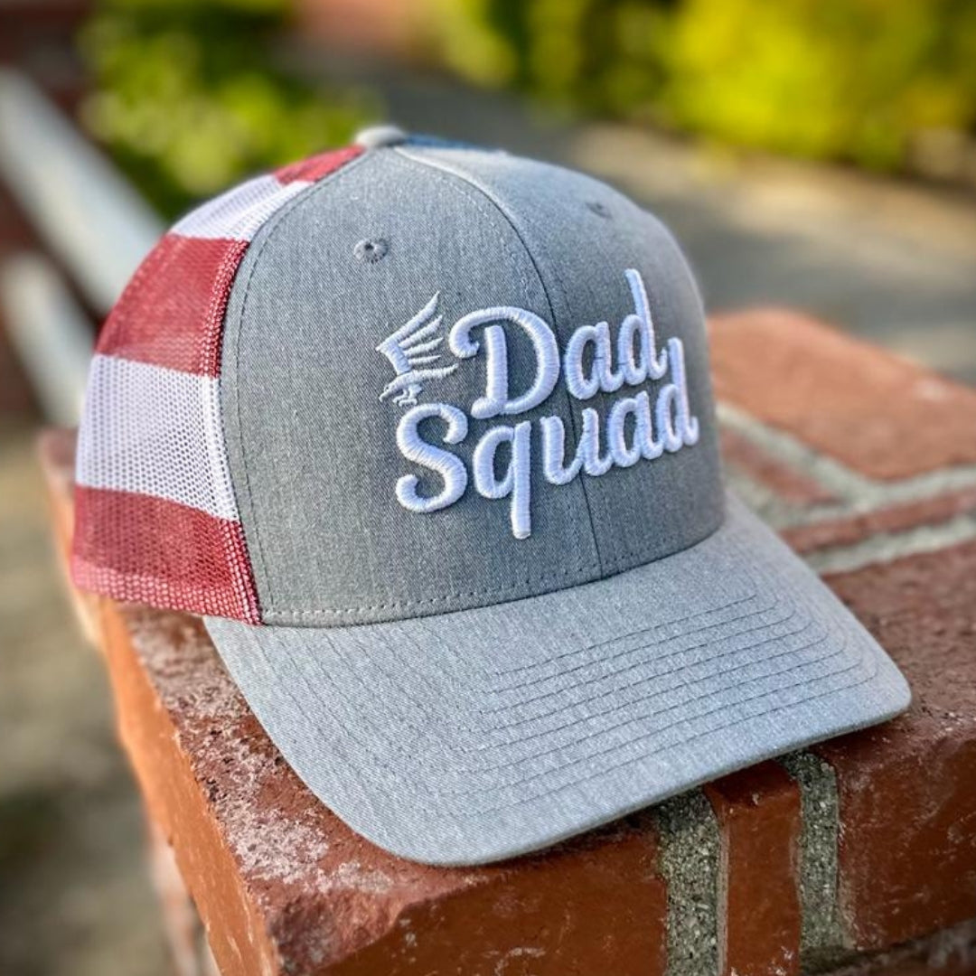 Dad Squad Mid Rise Trucker Cap - Grey/Flag