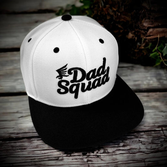 Dad Squad Flat Bill Cap - White/Black