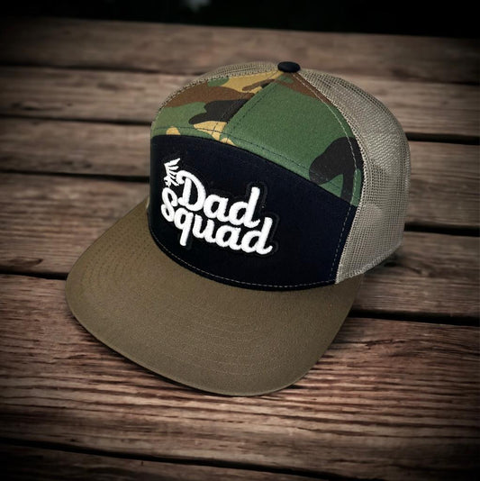 Dad Squad 7 Panel Flat Bill Trucker Hat - Camo