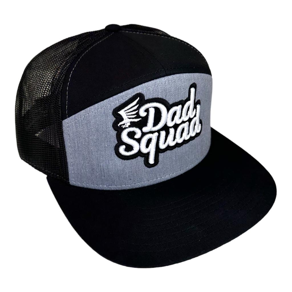 Dad Squad 7 Panel Flat Bill Trucker Hat - Grey