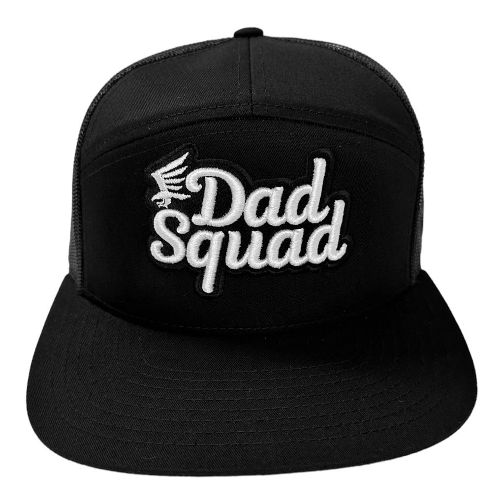 Dad Squad 7 Panel Flat Bill Trucker Hat - Black