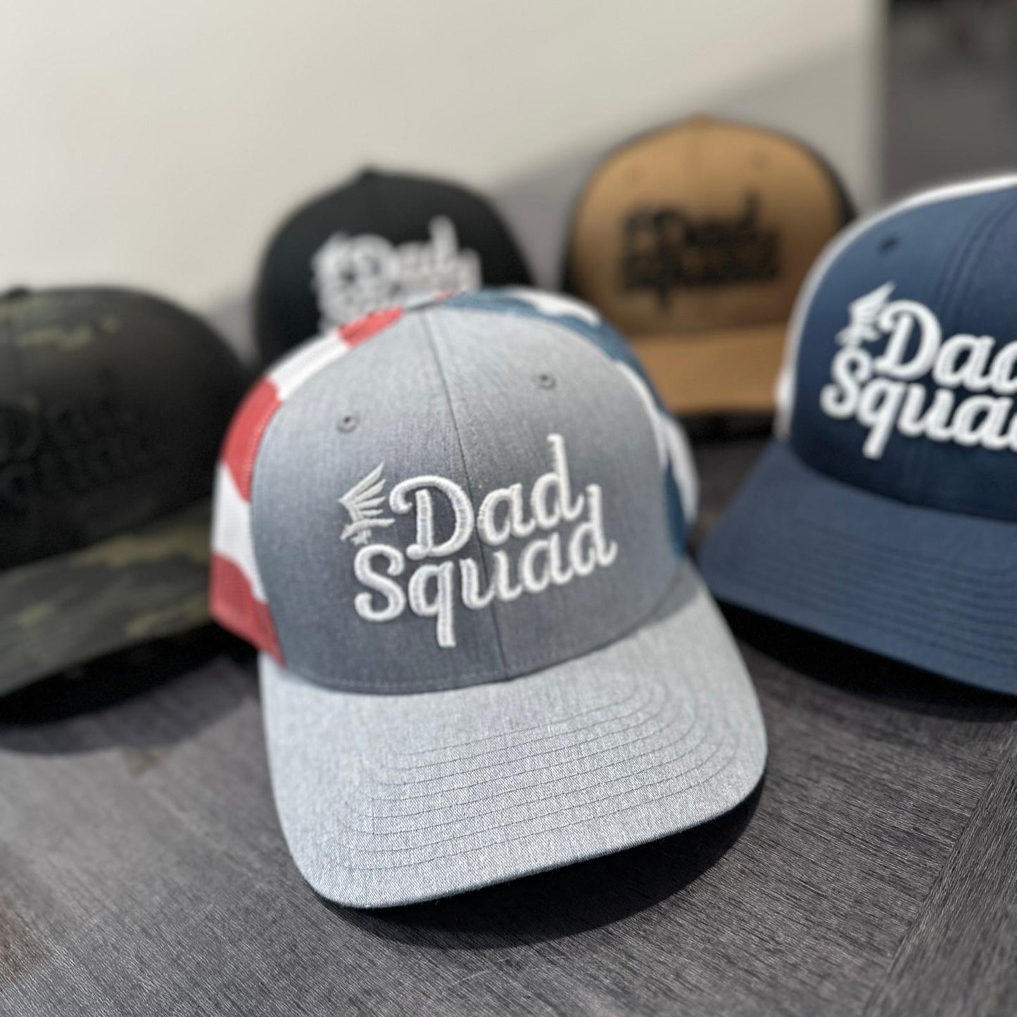 Dad Squad Mid Rise Trucker Cap - Grey/Flag